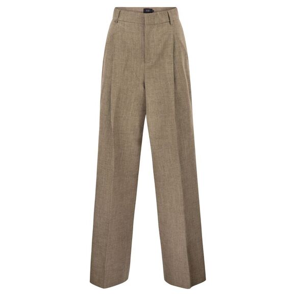 Fay Women Regular Fit Trousers In Micro-Check Cotton And Linen